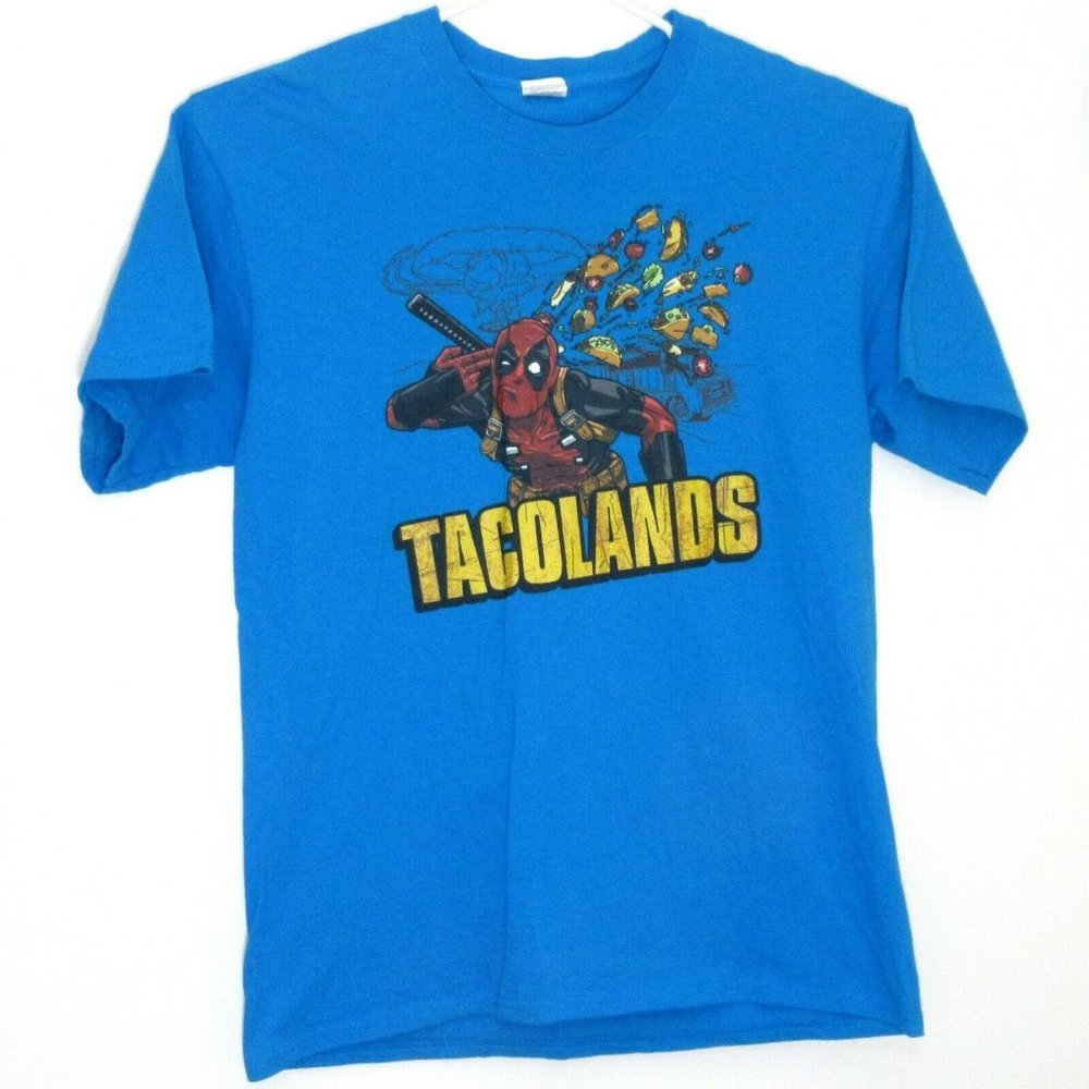 Tacolands Deadpool Taco Comic Borderlands Game Art Men's Blue T-Shirt Cotton L